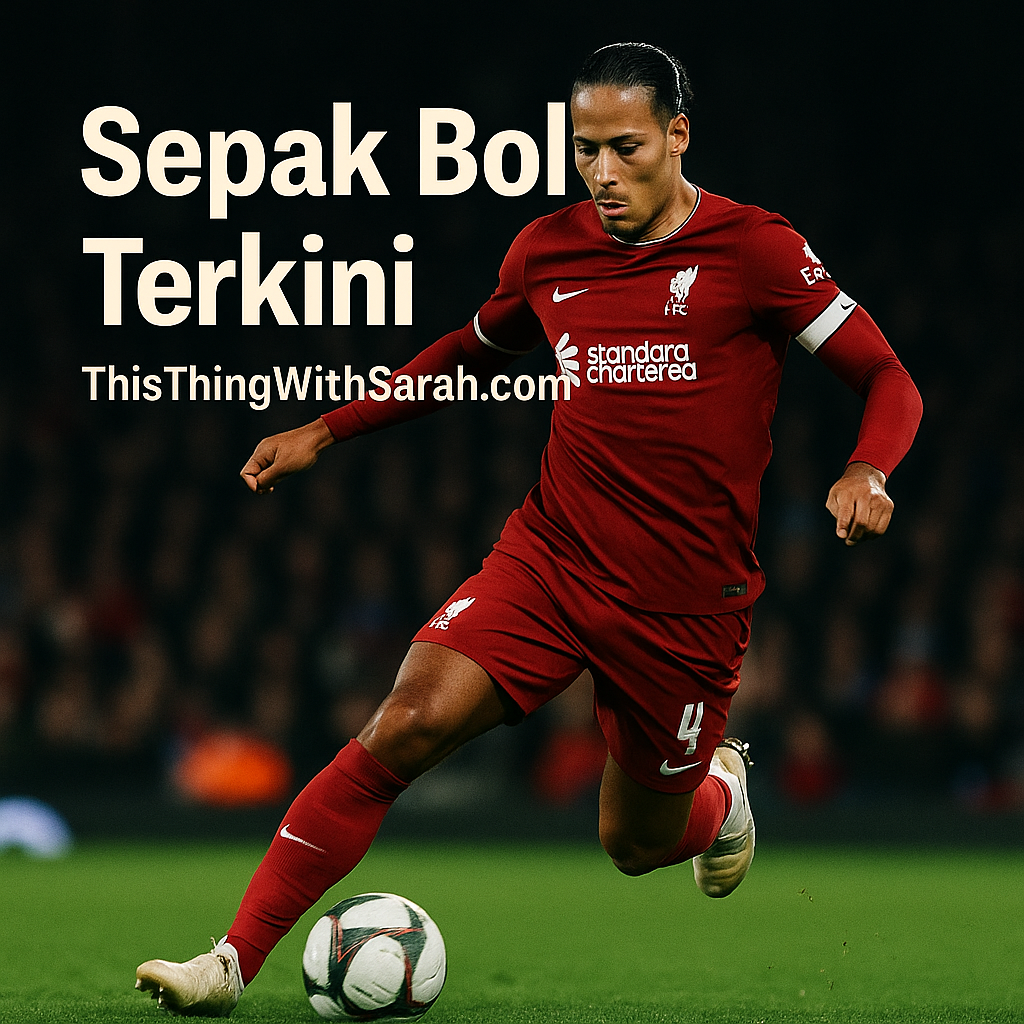 Virgil van Dijk menendang bola di stadion malam hari untuk artikel Sepak Bola Terkini — ThisThingWithSarah.